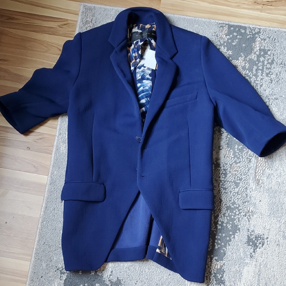 Barbara Bui Blue Sport Style Short Sleeve Blazer with Notched Lapel